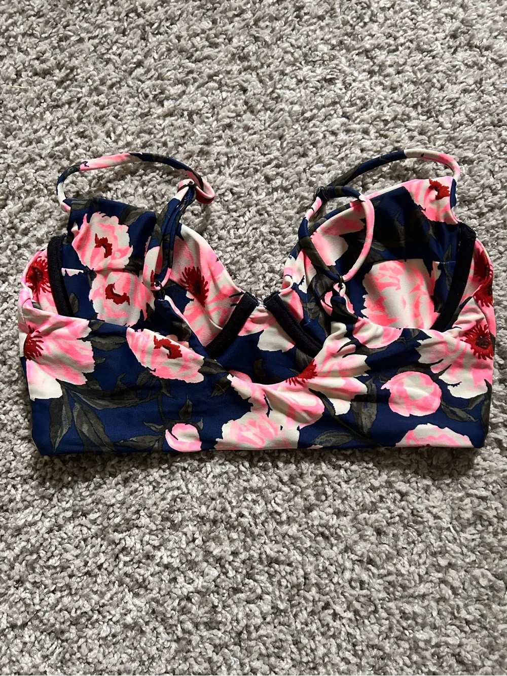 Floral Balconette Navy Bikini Top
